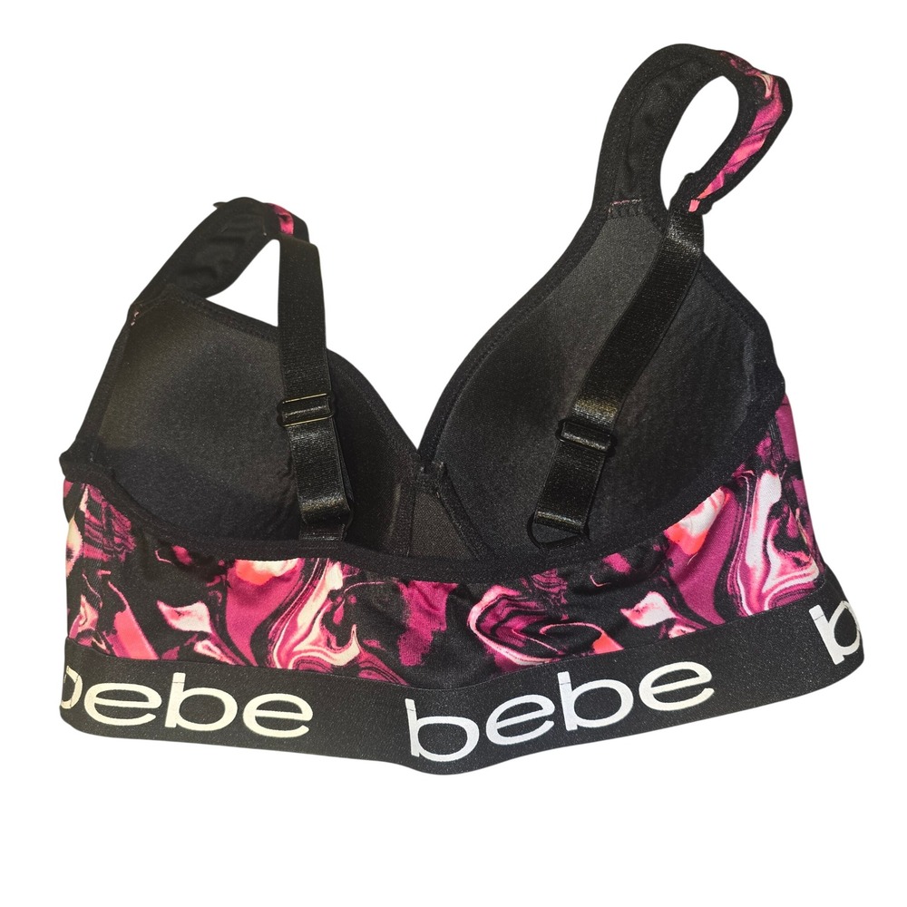 Bebe Sport Marble Print Sports Bra Women Medium Pink Black Polyester Athleisure - Picture 2 of 3